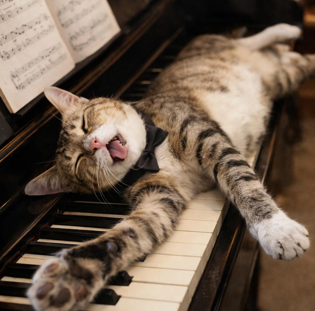 巴哈 拜託來附身 鋼琴上的休閒貓咪